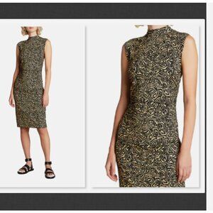 Proenza Schouler White Label Abstract Swirl-Print Stretch Mock-Neck Dress SZ XL